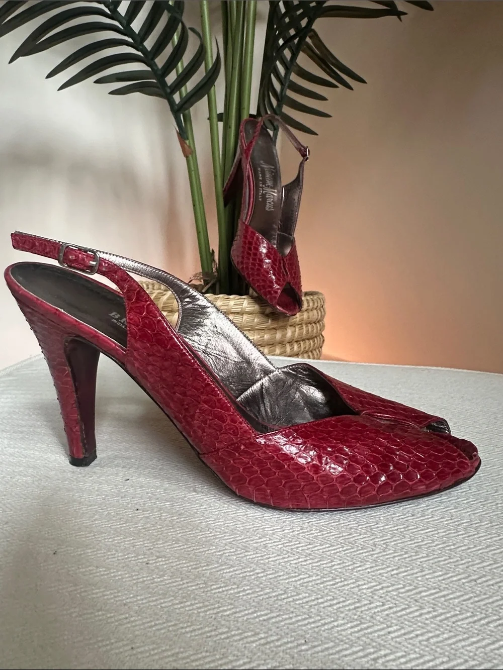 Bruno Magli vintage Red snake skin Slingback Heels